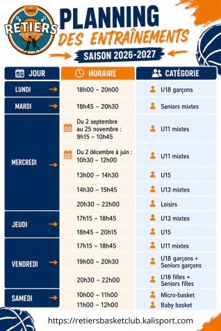 Planning des entraînements